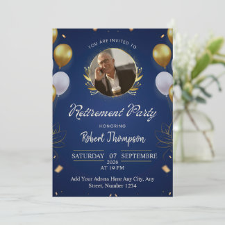 Elegant Blue Gold Retirement Party Invitation