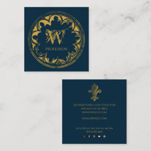 Elegant Blue & Gold Rustic Vintage Distressed Square Business Card