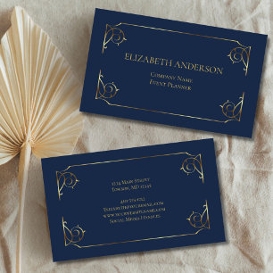 Elegant Blue Gold Scroll Minimal  Business Card
