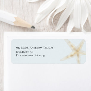 Elegant Blue Gold Seashell Return Address Labels 