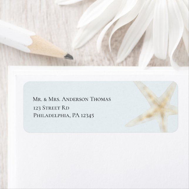 Elegant Blue Gold Seashell Return Address Labels  (Insitu)