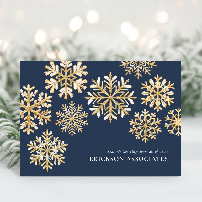 Elegant Blue Gold Snowflake Corporate Business Holiday Card (Creator Uploaded)