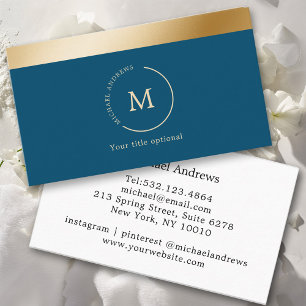 Elegant, Blue, Gold stripe, Circle, Monogram Business Card