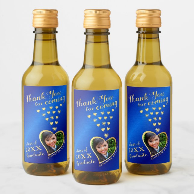 Elegant Blue Gold Thank You 2025 Graduation Favour Wine Label (Bottles)