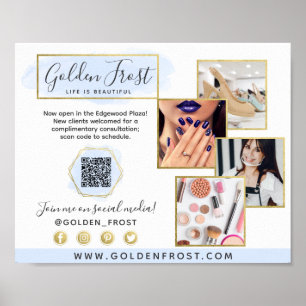 Elegant Blue & Gold Watercolor Logo Promo Photo Poster