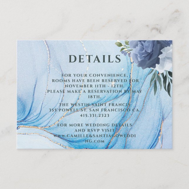Elegant Blue & Gold Wedding Enclosure Card  (Front)
