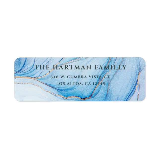 Elegant Blue & Gold Wedding Return Address Label (Front)