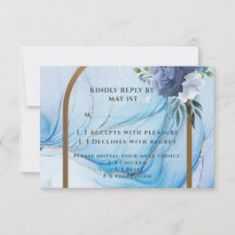 Elegant Blue & Gold Wedding RSVP Card 