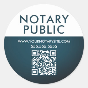Elegant Blue Gradient QR Code Notary Business Classic Round Sticker