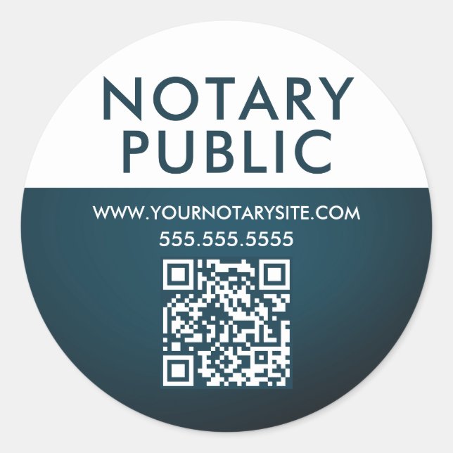 Elegant Blue Gradient QR Code Notary Business Classic Round Sticker (Front)