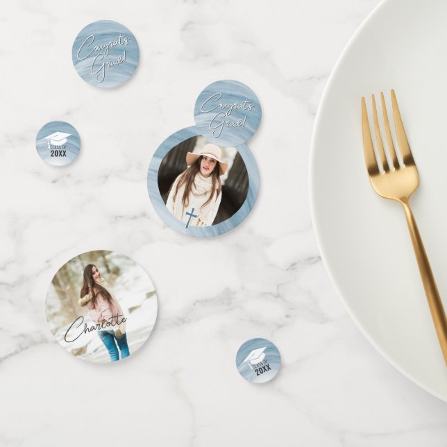 Elegant Blue Graduation Custom Photo Confetti (Group)