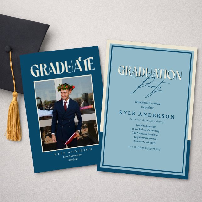 Elegant Blue Graduation Party Photo Invitation (Creator Uploaded)