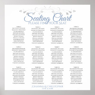 Elegant Blue & Gray 12 Table Wedding Seating Chart