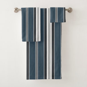 Elegant Blue Gray French Ticking Stripe Bath Towel Set