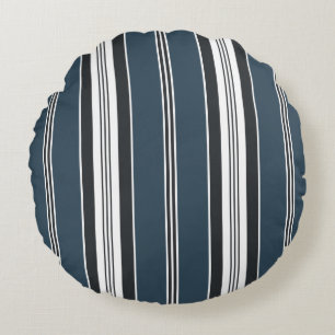 Elegant Blue Gray French Ticking Stripe  Round Cushion
