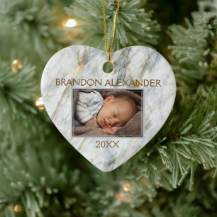 Elegant Blue Gray Marble Pattern Custom Photograph Ceramic Tree Decoration