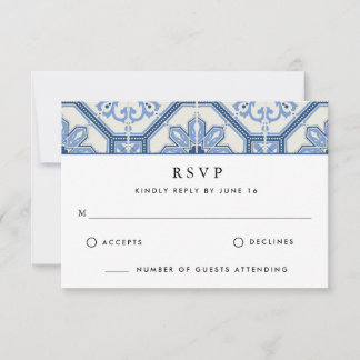 Elegant Blue Greek Tile Wedding RSVP Card
