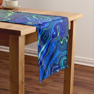 Elegant blue green aesthetic geode inspired short table runner