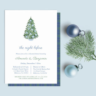 Elegant Blue Green Christmas Rehearsal Dinner Invitation