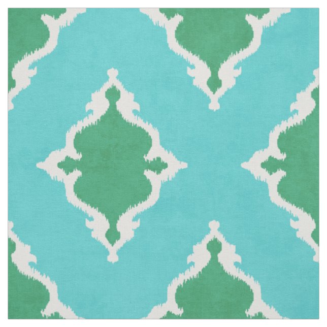 elegant blue green damask ikat tribal pattern fabric (Swatch)