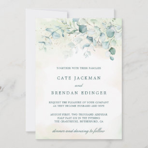 Elegant Blue Green Eucalyptus Greenery Wedding Invitation