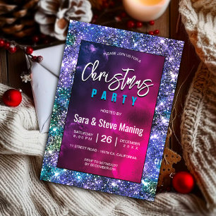 Elegant blue green faux Glitter Christmas  Invitation