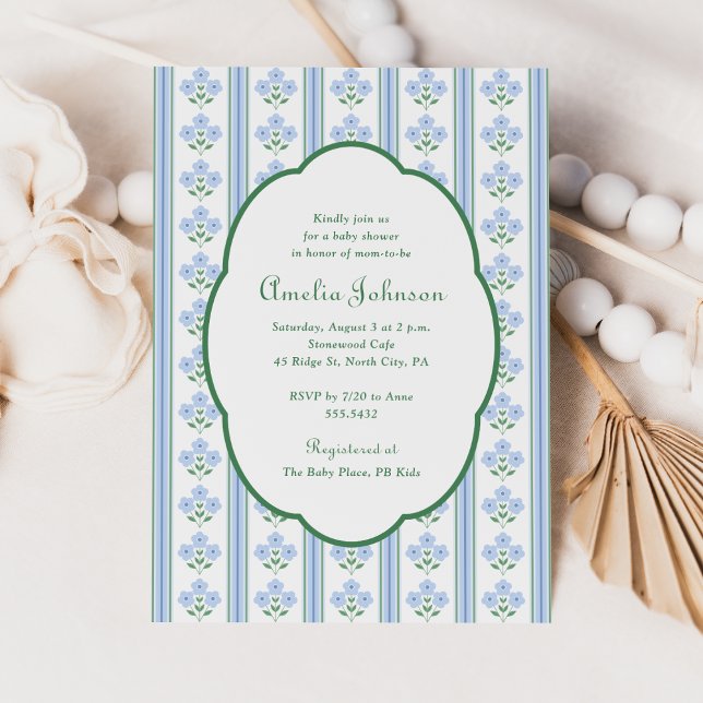 Elegant Blue Green Floral Baby Shower Invitation (Creator Uploaded)