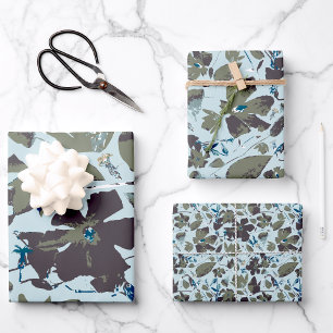Elegant Blue Green Floral Pattern Wrapping Paper Sheet