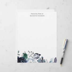 Elegant Blue Green Floral Personalised Letterhead