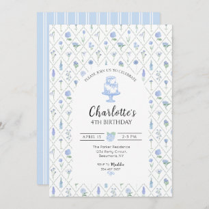 Elegant Blue & Green Floral Trellis Invitation