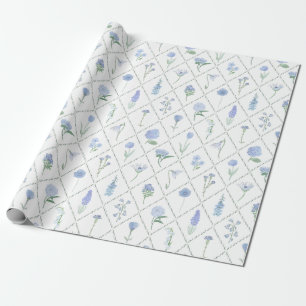 Elegant Blue & Green Floral Trellis Wrapping Paper