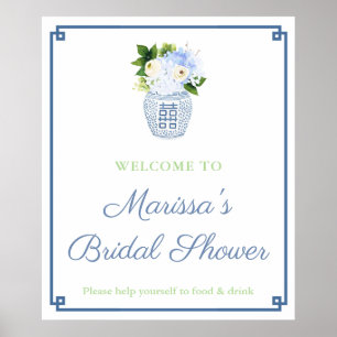 Elegant Blue Green Ginger Jar Shower Party Poster