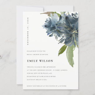 ELEGANT BLUE GREEN GOLD FLORA BRIDAL SHOWER INVITE