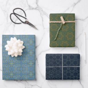Elegant Blue Green Gold Merry Christmas Wrapping Paper Sheet