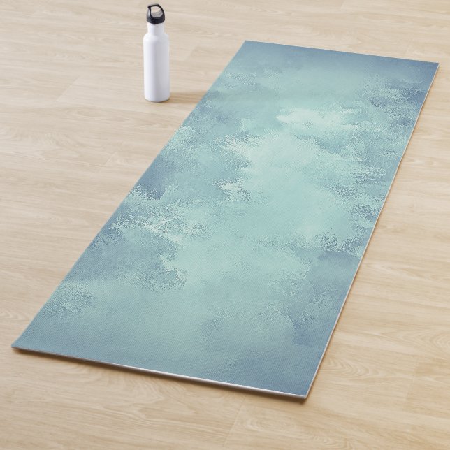 Elegant Blue Green Grunge Watercolor Background | Yoga Mat (In Situ)