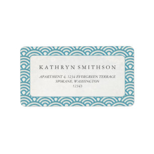 Elegant Blue Green Japanese Seigaiha Waves Label