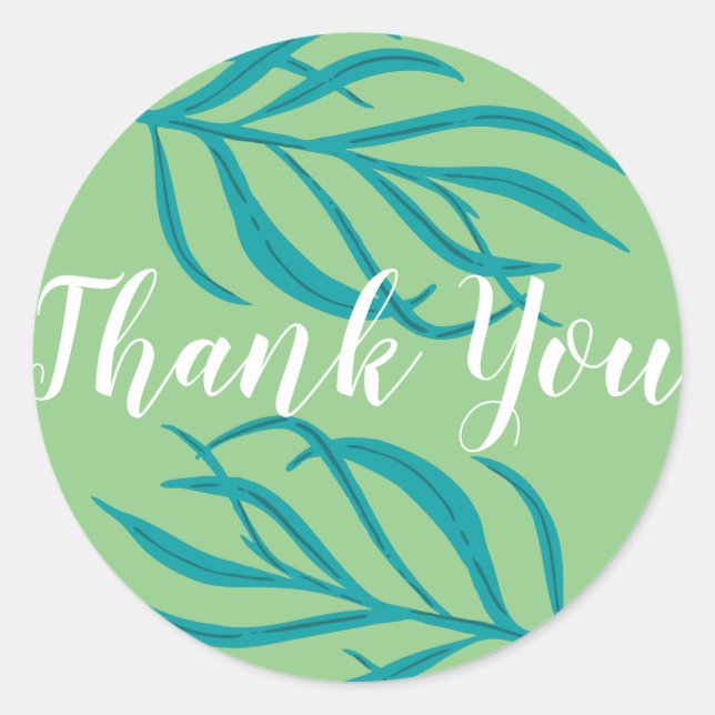 Elegant Blue Green Ocean Seaweed Thank You Classic Round Sticker (Front)