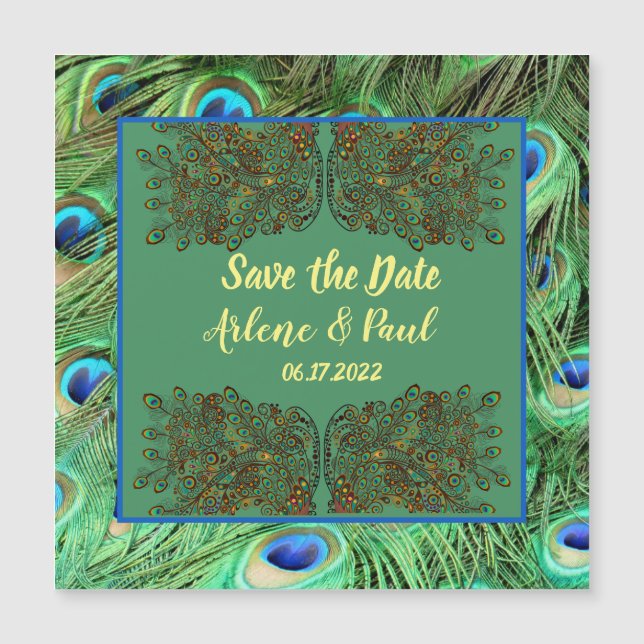 Elegant Blue Green Peacock Feather Card (Front)