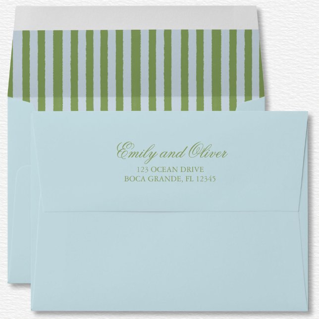 Elegant Blue Green Stripes Wedding Envelope (Creator Uploaded)