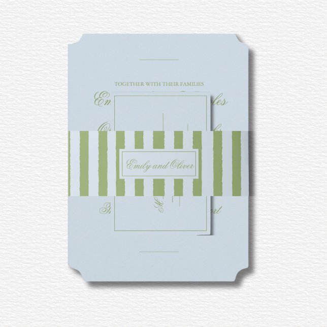 Elegant Blue Green Stripes Wedding Invitation Belly Band (Creator Uploaded)