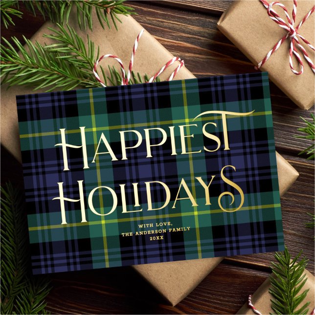 Elegant Blue Green Tartan Christmas Non-Photo Foil Holiday Card (Creator Uploaded)
