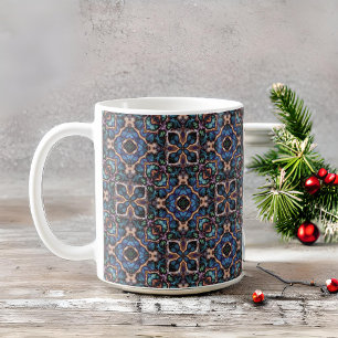 Elegant Blue Green Teal Copper Geometric Pattern Coffee Mug