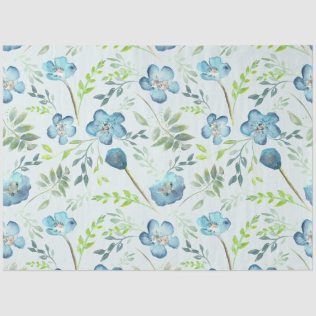 Elegant Blue Green Watercolor Floral Tissue Paper (Front)