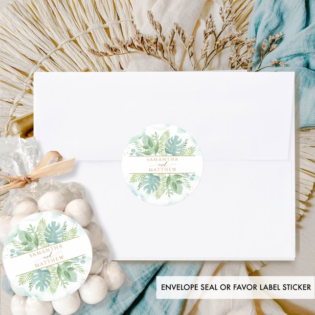 Elegant Blue Green Watercolor, Greenery Wedding Classic Round Sticker (Creator Uploaded)