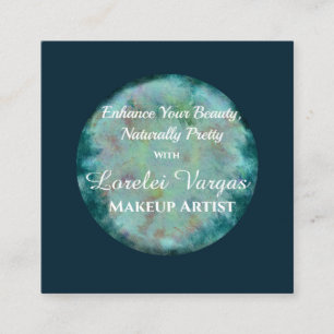 Elegant Blue Green Watercolor Makeup Artist Square Business Card