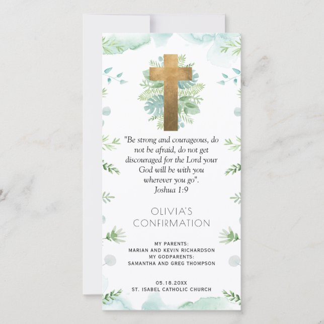 Elegant Blue Greenery Confirmation Bookmark Favour Thank You Card (Front)