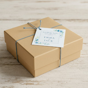 Elegant blue greenery names wedding favour tags