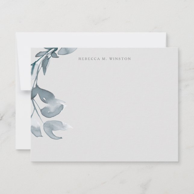 Elegant Blue Greenery Personalised Stationery Card (Front)