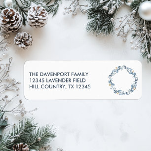 Elegant Blue Greenery Wreath Return Address Label