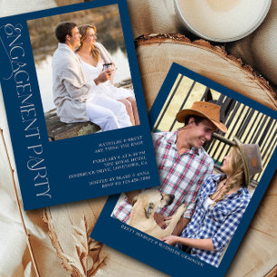 Elegant Blue Grey 2 Photo Engagement Party Invitation